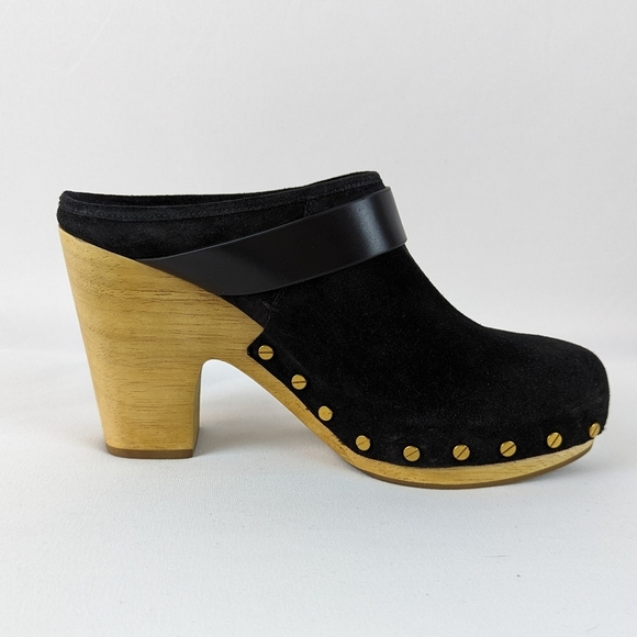 Veronica Beard Dacey Clog Suede Studded Trim Stacked Heel Black 9.5 NWOB - Picture 3 of 14